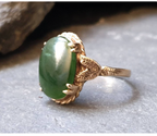 Antique 9ct Rose Gold Green Agate Ring  chryophase Jade Emerald O 1/2 (7.5) 3.4g
