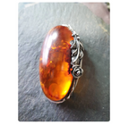 Sterling Silver Large Vintage  AMBER Brooch - Rose - 20.9g