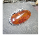 Sterling Silver Large Vintage  AMBER Brooch - Rose - 20.9g