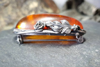 Sterling Silver Large Vintage  AMBER Brooch - Rose - 20.9g