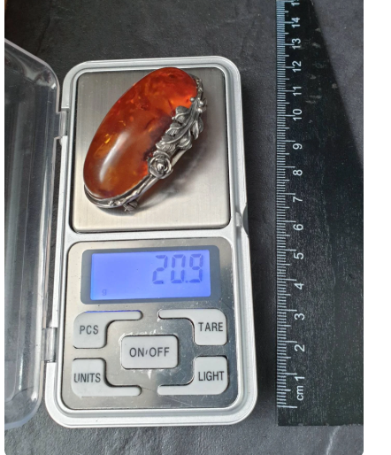 Sterling Silver Large Vintage  AMBER Brooch - Rose - 20.9g