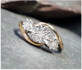 9ct GOLD DIAMOND RING with Trinity of Stars - Size uk M 1/2 (us 6.5) - 2.4g