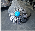 Vintage Sterling SILVER & TURQUOISE Sun Brooch - MEE heavy  19.8g