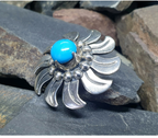 Vintage Sterling SILVER & TURQUOISE Sun Brooch - MEE heavy  19.8g