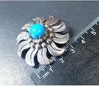 Vintage Sterling SILVER & TURQUOISE Sun Brooch - MEE heavy  19.8g