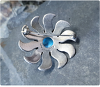 Vintage Sterling SILVER & TURQUOISE Sun Brooch - MEE heavy  19.8g