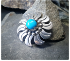 Vintage Sterling SILVER & TURQUOISE Sun Brooch - MEE heavy  19.8g