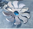Vintage Sterling SILVER & TURQUOISE Sun Brooch - MEE heavy  19.8g