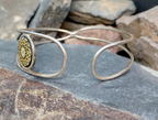 Vintage SILVER  BANGLE Bracelet - Enamel Mandela Star - 10.9g