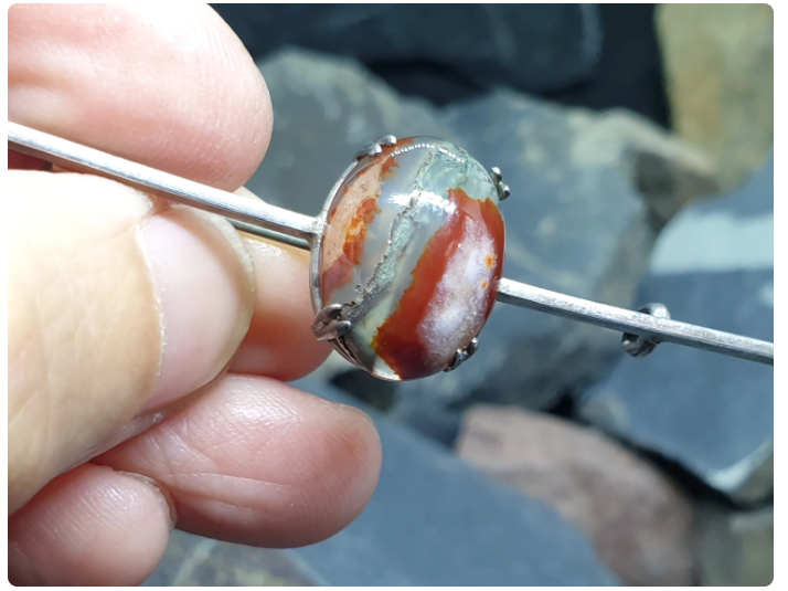 Antique 935 silver Moss Agate Bar Brooch - pin - 4.1g