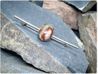 Antique 935 silver Moss Agate Bar Brooch - pin - 4.1g