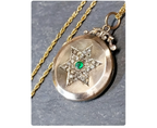 Antique 9ct Gold LOCKET - Circular with Paste Stones Star on 18" Chain - 6g