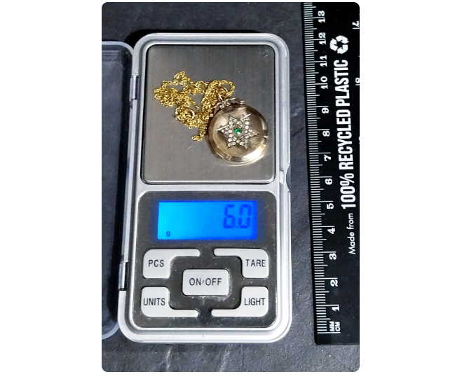 Antique 9ct Gold LOCKET - Circular with Paste Stones Star on 18" Chain - 6g