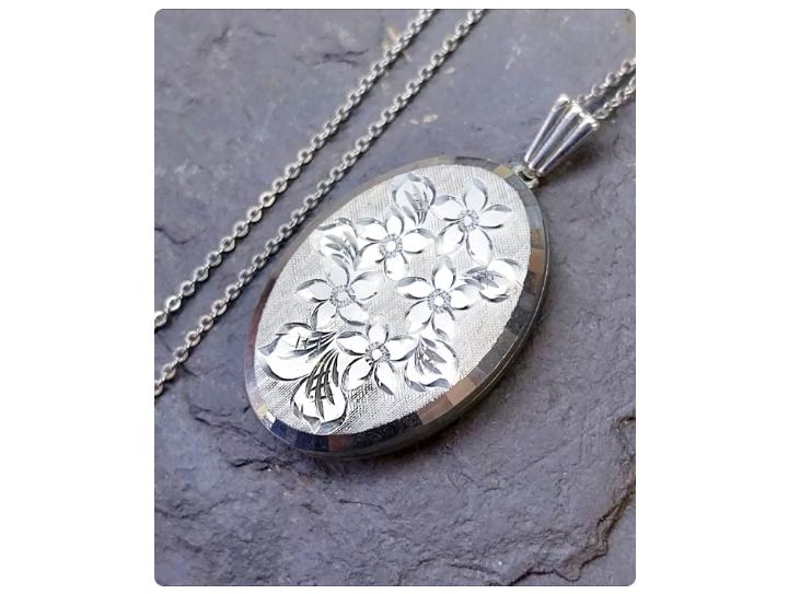 Georg Jensen SILVER LOCKET Necklace, 5 Flowers on  18" Chain - 8.7g