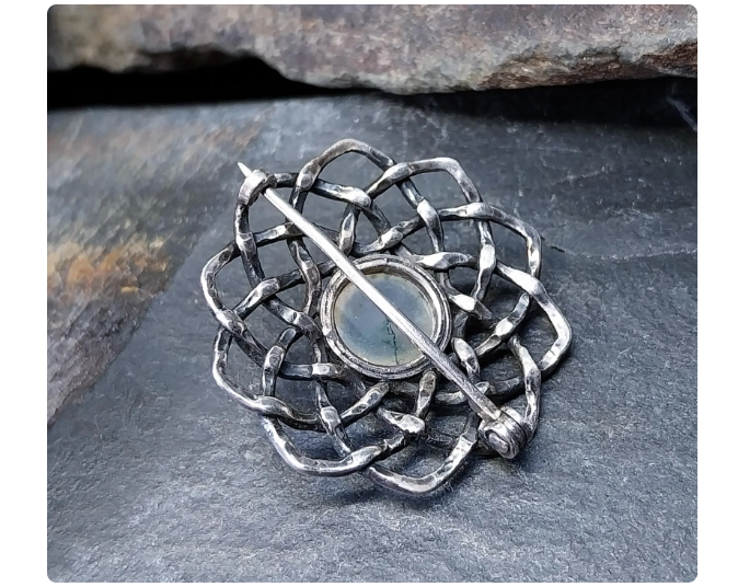 Vintage Sterling Silver Moss Agate Spiral  Brooch - 4.8g