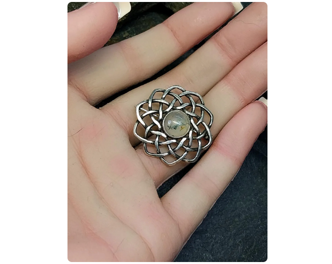 Vintage Sterling Silver Moss Agate Spiral  Brooch - 4.8g