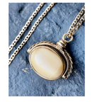 9ct GOLD Cat Eye opal Spinner Pendant on Anchor Link chain - 18" - 10.2g