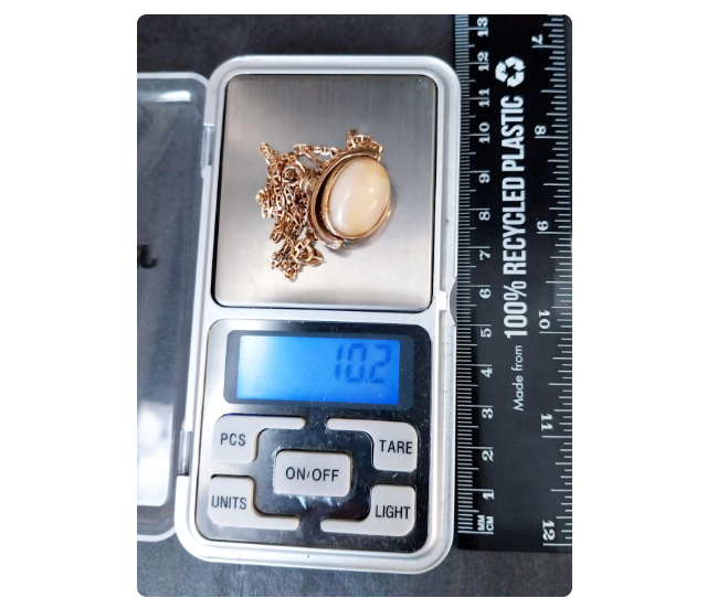 9ct GOLD Cat Eye opal Spinner Pendant on Anchor Link chain - 18" - 10.2g