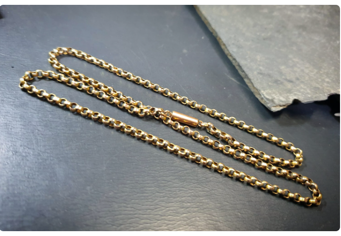 Antique 9ct GOLD BELCHER Chain Necklace with Barrel Clasp & Tab - 17" - 5.4g