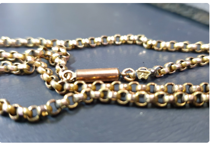Antique 9ct GOLD BELCHER Chain Necklace with Barrel Clasp & Tab - 17" - 5.4g