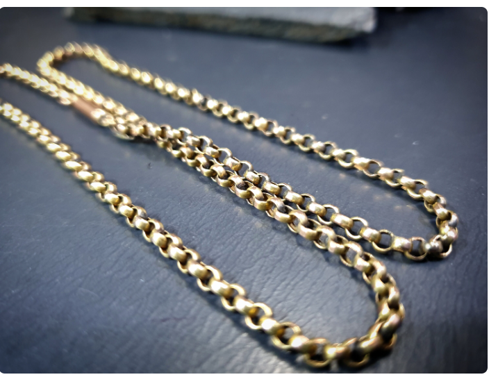 Antique 9ct GOLD BELCHER Chain Necklace with Barrel Clasp & Tab - 17" - 5.4g