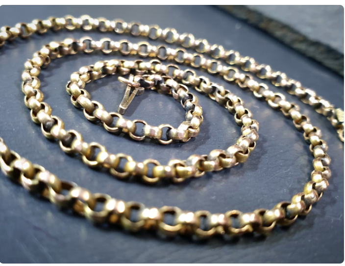 Antique 9ct GOLD BELCHER Chain Necklace with Barrel Clasp & Tab - 17" - 5.4g