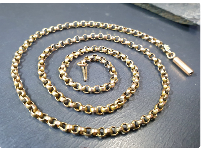 Antique 9ct GOLD BELCHER Chain Necklace with Barrel Clasp & Tab - 17" - 5.4g