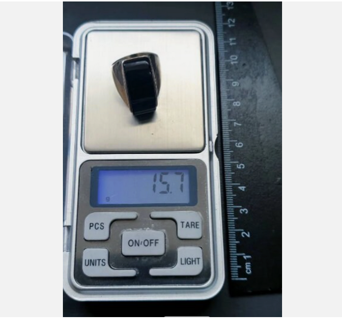 Huge SILVER ONYX Signet Ring - Jet Black Stone - Size uk O ( us 7) - 15.7g
