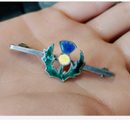 Vintage Sterling Silver Bar Brooch THISTLE with Coloured Enamel - 4.4g