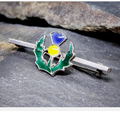 Vintage Sterling Silver Bar Brooch THISTLE with Coloured Enamel - 4.4g