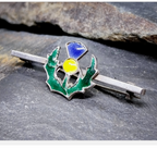Vintage Sterling Silver Bar Brooch THISTLE with Coloured Enamel - 4.4g