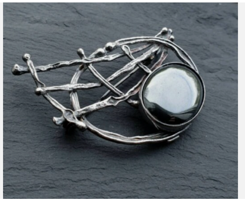 AVI SOFFER BROOCH - Sterling Silver & Hematite - Modernist, Brutalist - 17.1g