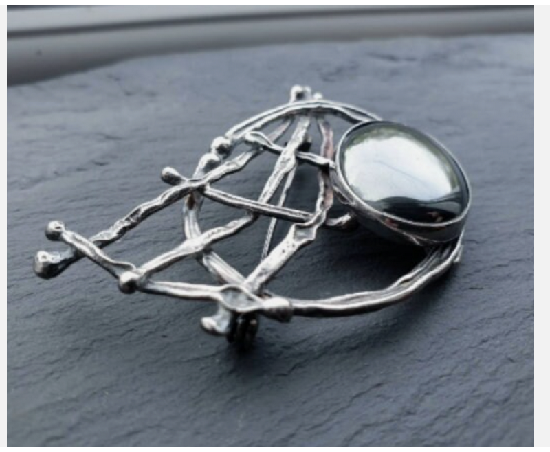 AVI SOFFER BROOCH - Sterling Silver & Hematite - Modernist, Brutalist - 17.1g