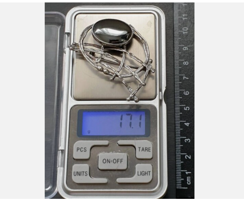AVI SOFFER BROOCH - Sterling Silver & Hematite - Modernist, Brutalist - 17.1g