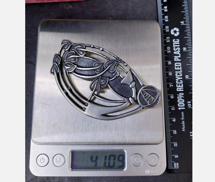 Huge ORTAK SCOTLAND  Silver PEWTER Pin BROOCH Scottish Cloak Kilt - 41g