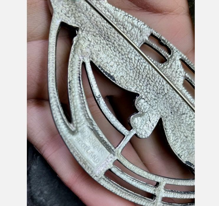 Huge ORTAK SCOTLAND  Silver PEWTER Pin BROOCH Scottish Cloak Kilt - 41g