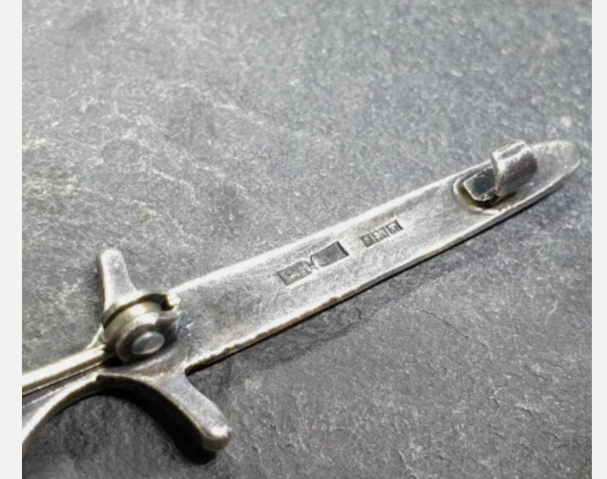 Vintage KILT PIN Dirk - Sword by Cook, Holland & Co - Sterling Silver c.1950s -
