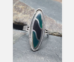 Vintage SILVER RING - Jet Black Onyx and Green Agate - Size uk R 1/2 ( 9) - 6.5g
