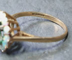 9ct GOLD Fire Opal & Green Stone Ring - Size uk L (us 5.75) - Hallmarked - 1.6g