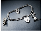Vintage STERLING SILVER LINK BRACELET with 3 Charms and Padlock Lock 18.1g