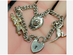 Vintage STERLING SILVER LINK BRACELET with 3 Charms and Padlock Lock 18.1g