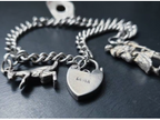 Vintage STERLING SILVER LINK BRACELET with 3 Charms and Padlock Lock 18.1g