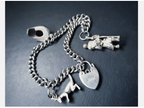 Vintage STERLING SILVER LINK BRACELET with 3 Charms and Padlock Lock 18.1g
