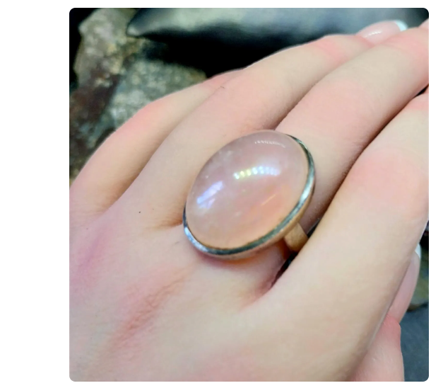 Huge SILVER RING with Rose Quartz Stone - uk size M 1/2 (us 6.5) - 12.8g