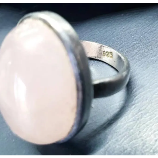 Huge SILVER RING with Rose Quartz Stone - uk size M 1/2 (us 6.5) - 12.8g