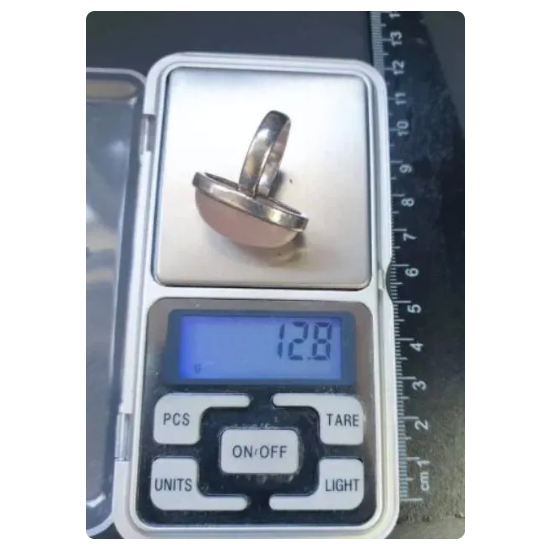Huge SILVER RING with Rose Quartz Stone - uk size M 1/2 (us 6.5) - 12.8g