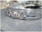 Sterling SILVER BANGLE Bracelet - with Light Purple Amethyst Stone - 7.4g