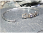 Sterling SILVER BANGLE Bracelet - with Light Purple Amethyst Stone - 7.4g