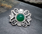 Vintage GREEN GEMSTONE BROOCH - Sterling Silver Edinburgh 1962 - 5.7g