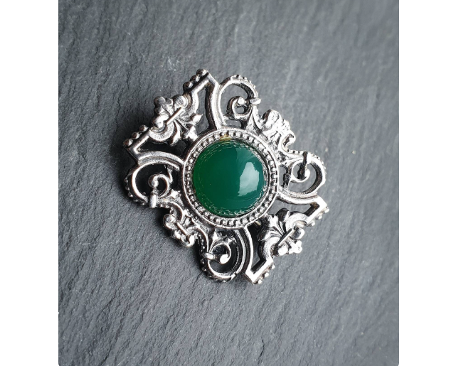 Vintage GREEN GEMSTONE BROOCH - Sterling Silver Edinburgh 1962 - 5.7g